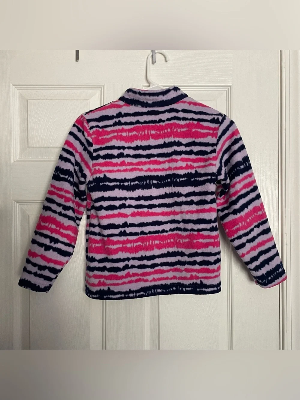 Eddie Bauer Pink, Navy & Lavender Striped Kids size Small 7/8 Fleece Jacket